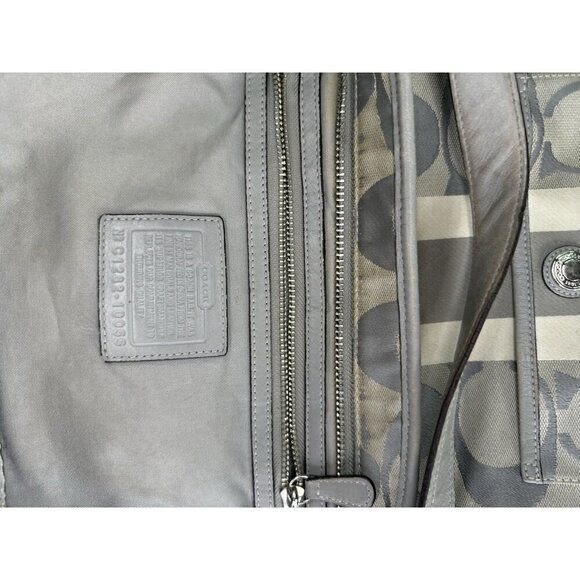 DAMAGED Coach Signature C Monogram Medium Tote Gray White Stripe Down Middle - Picture 12 of 15